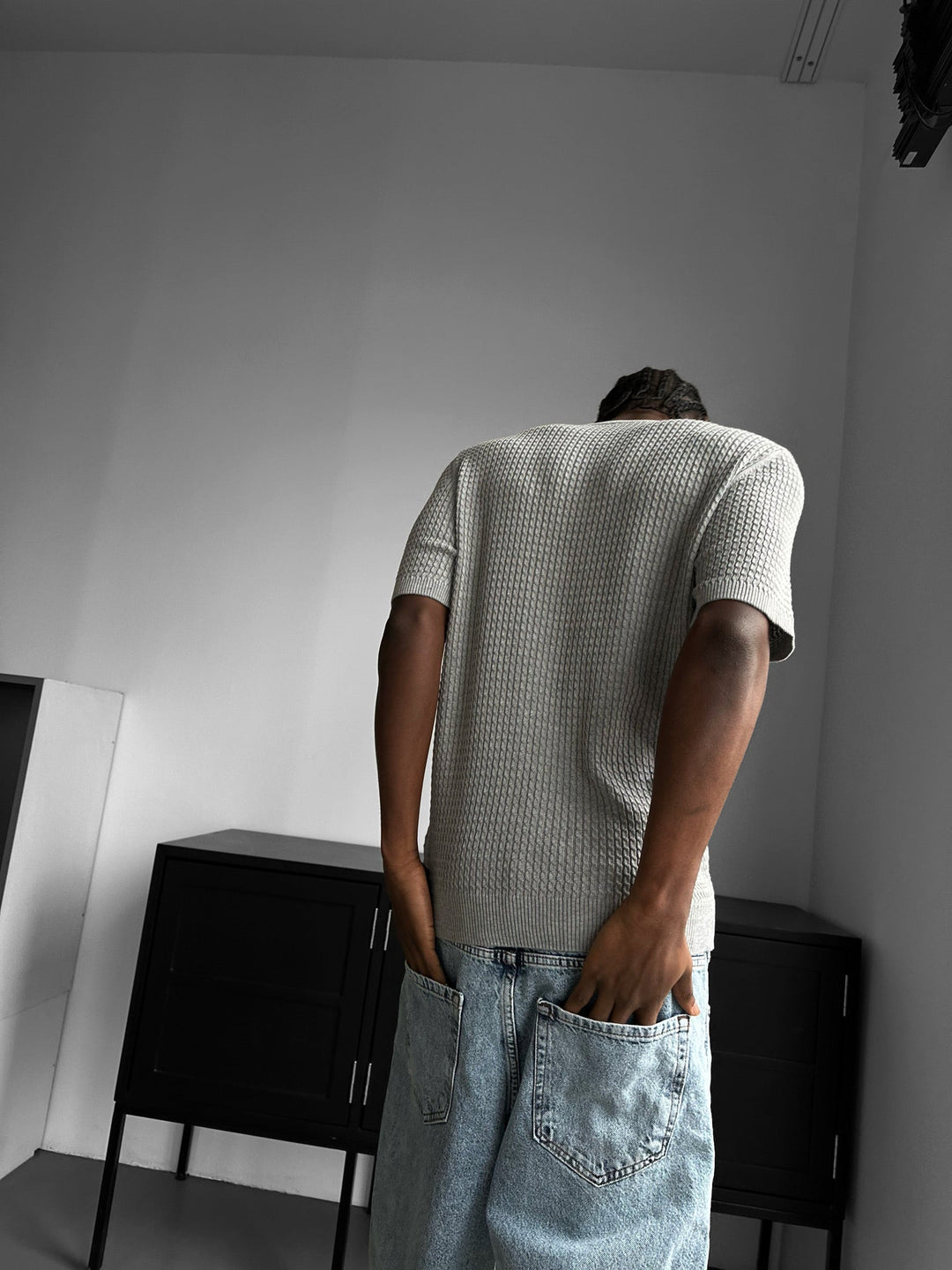 Regular Fit Waffle Button T-shirt - Grå