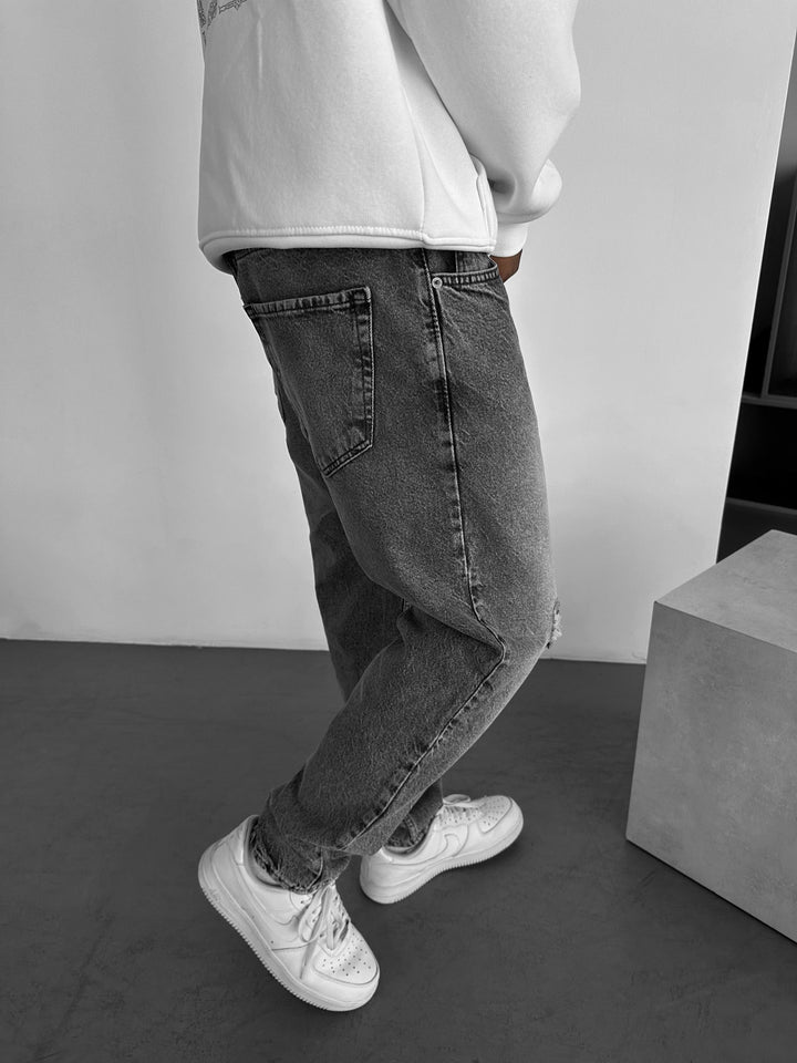 Kille Tvättade Trasiga Jeans - Antracit