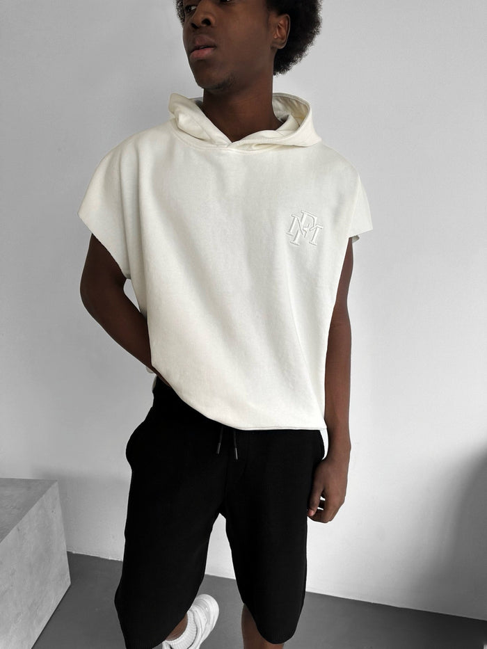 Lös Passform Ärmless Hoodie - Ecru