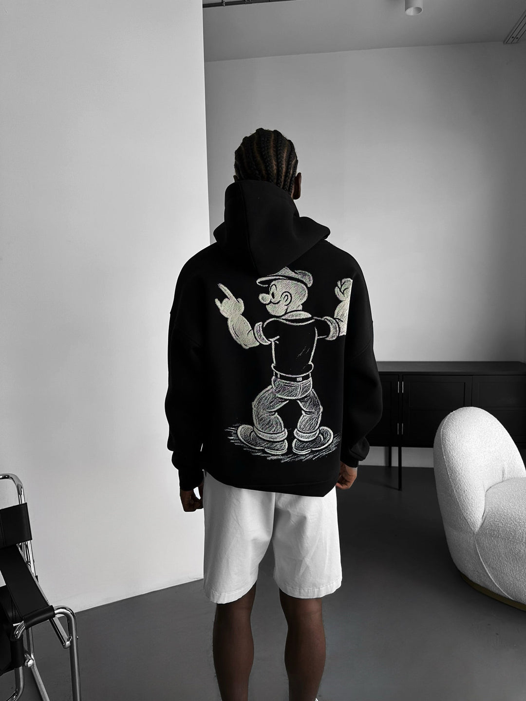 Oversize Popeye Hoodie - Svart