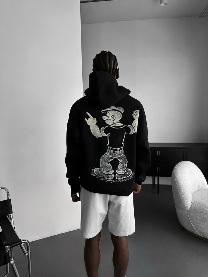 Oversize Popeye Hoodie - Svart