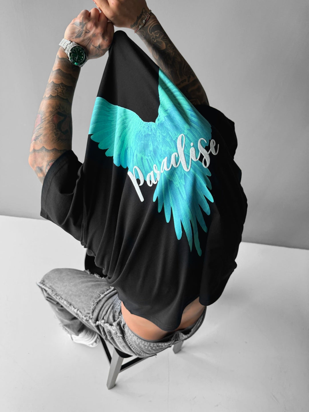 Översized Papegoja Paradis T-shirt - Svart och Grön