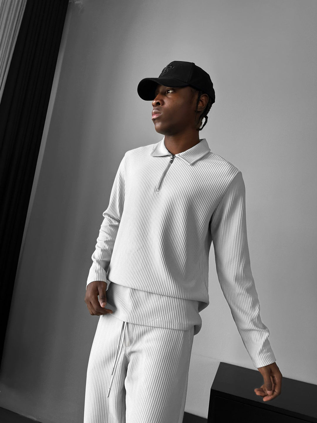 Lös Passform Dragkedja Polo Sweatshirt - Grå