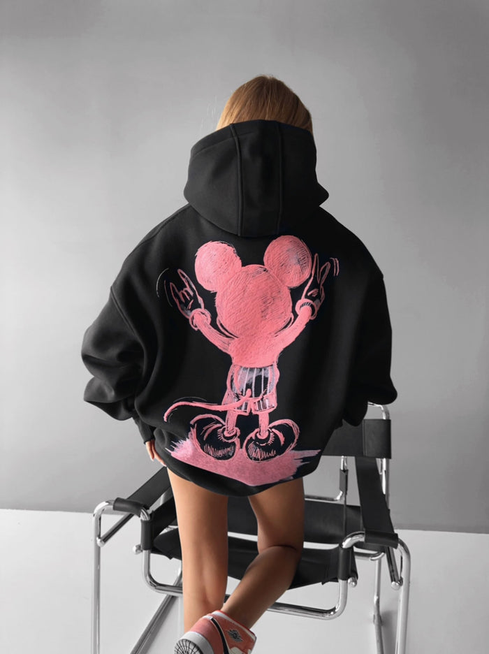 Oversize Musse Hoodie - Svart och Rosa