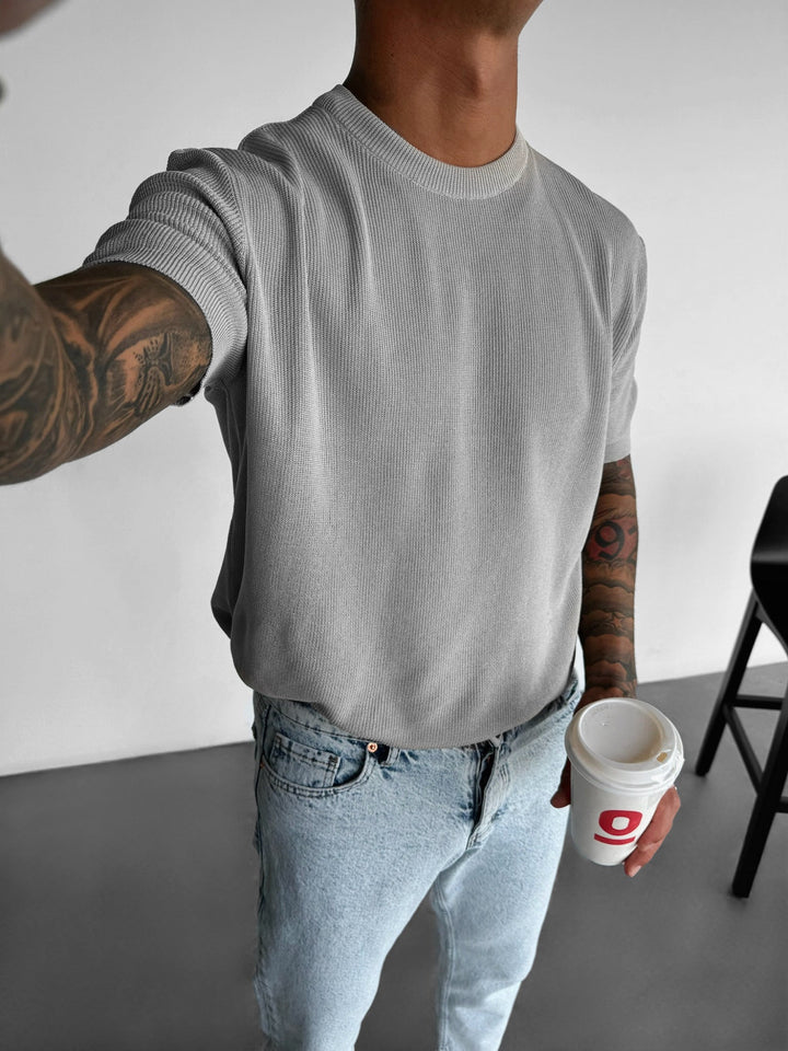 Oversize Stickad T-Shirt - Grå