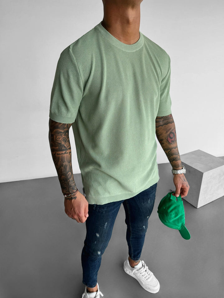 Oversize Stickad T-Shirt - Grön