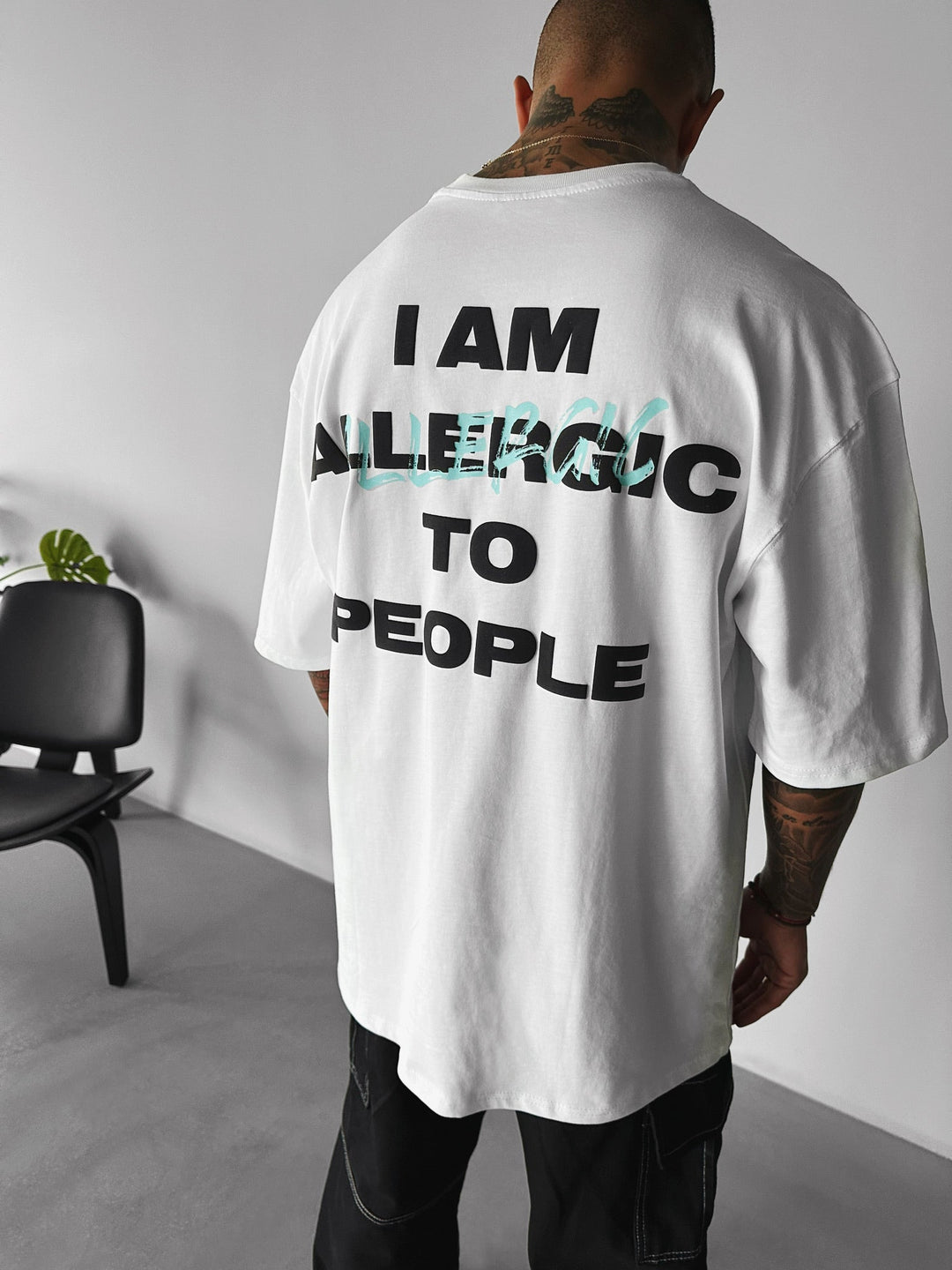Oversize Allergisk T-Shirt - Ecru och Blå