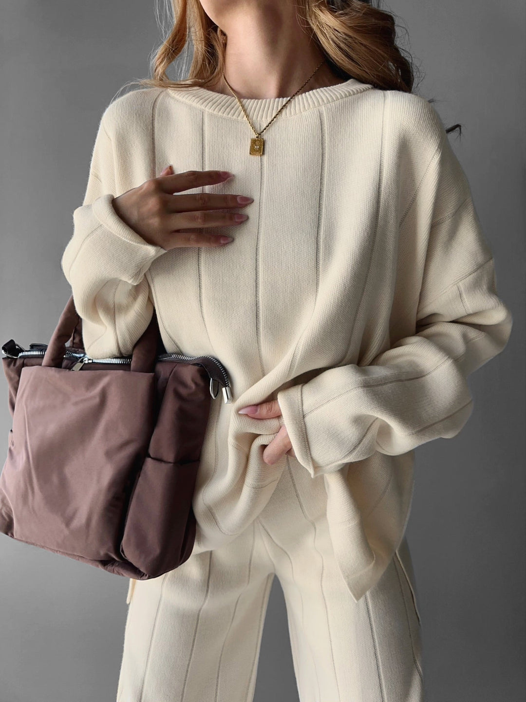 Stickad Texturerad Tröja - Beige