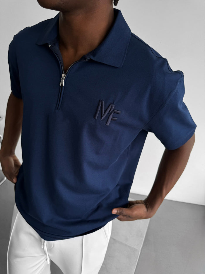 Loose Fit Knit Polo "MF" T-Shirt - Blå