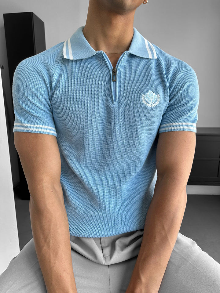 Slim Fit Halvdraget Broderat Polotröja - Babyblå