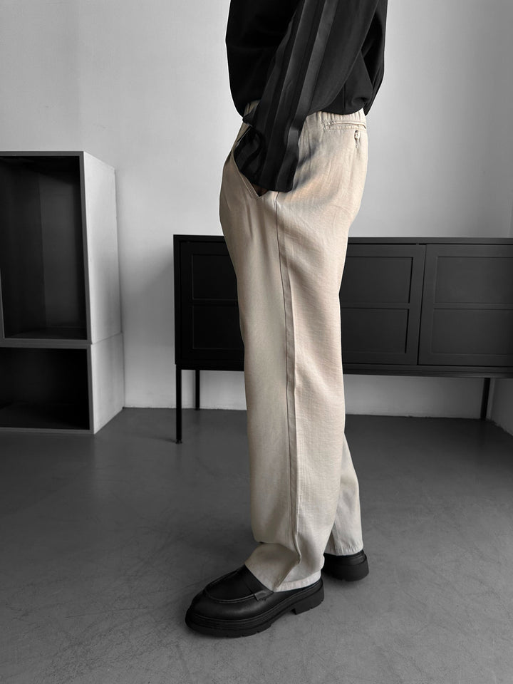Lösa Passform Bomullbyxor - Beige
