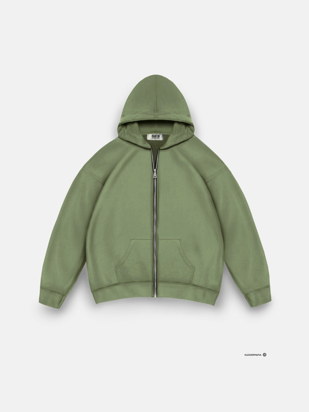 Oversize Basic Dragkedja Hoodie - Mossa