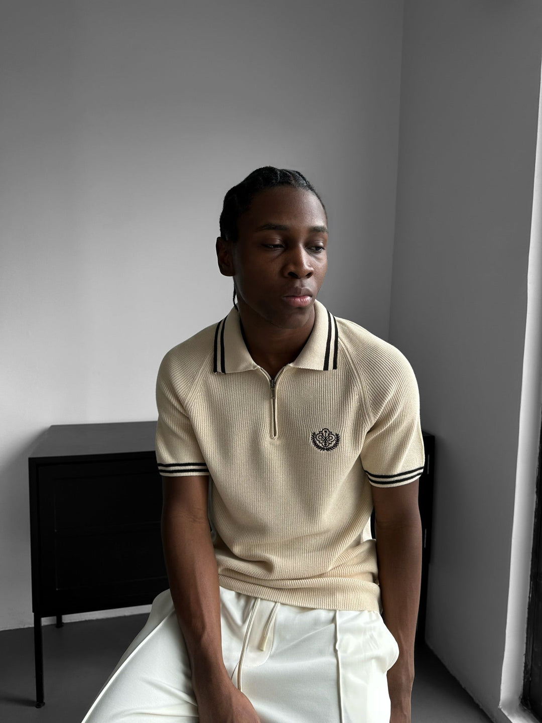 Slim Fit Halvdraget Broderad Polo T-shirt - Beige
