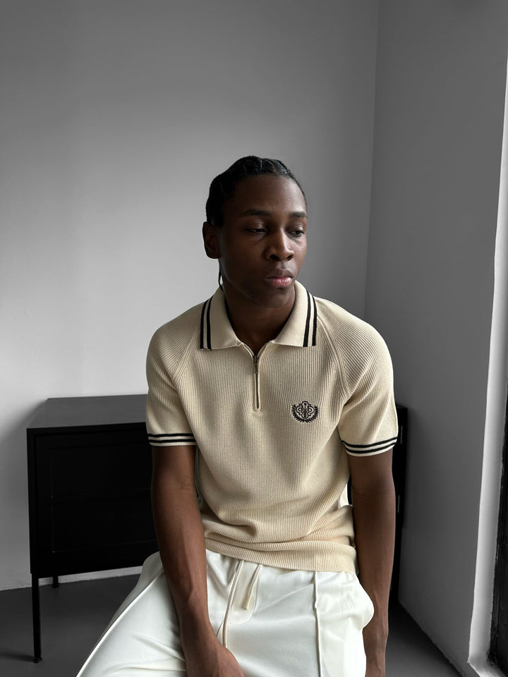 Slim Fit Halvdraget Broderad Polo T-shirt - Beige