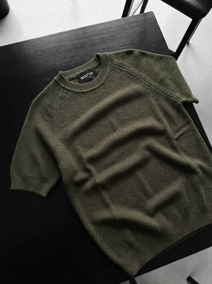 Slim Fit Stickad T-shirt - Khaki