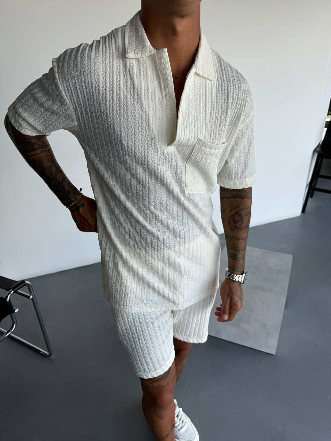 Oversize Strukturerad Polo T-Shirt - Ecru