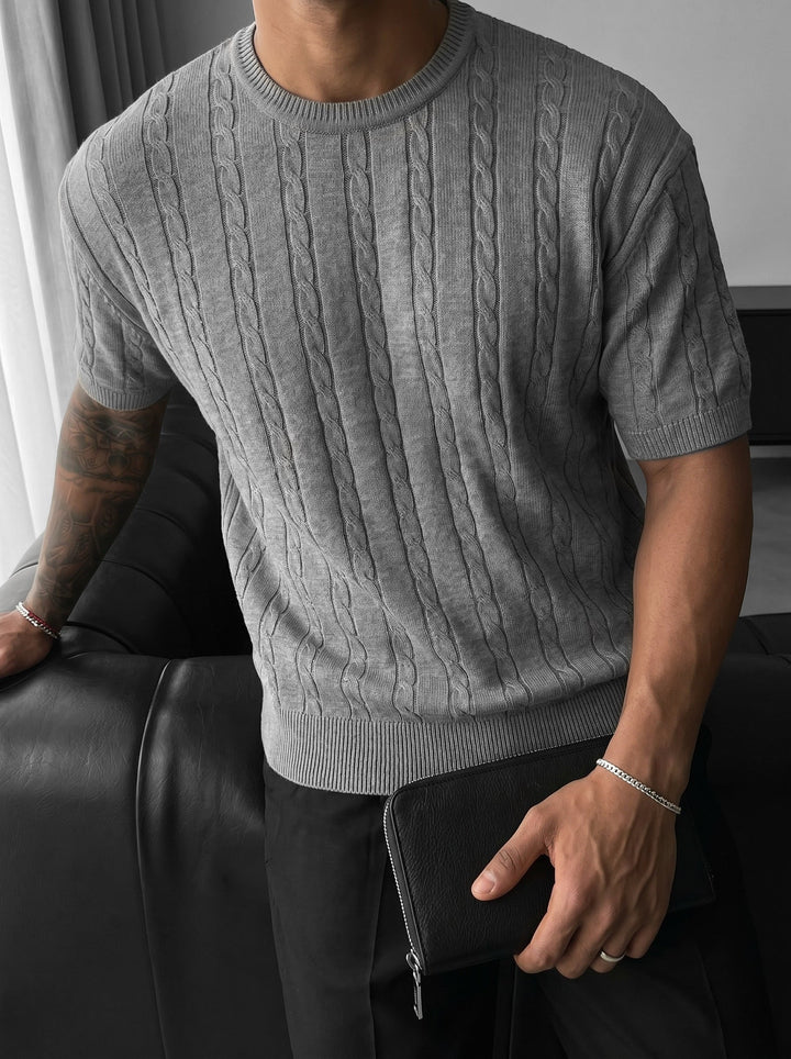 Lös Passform Flätad Stickad T-Shirt - Grå