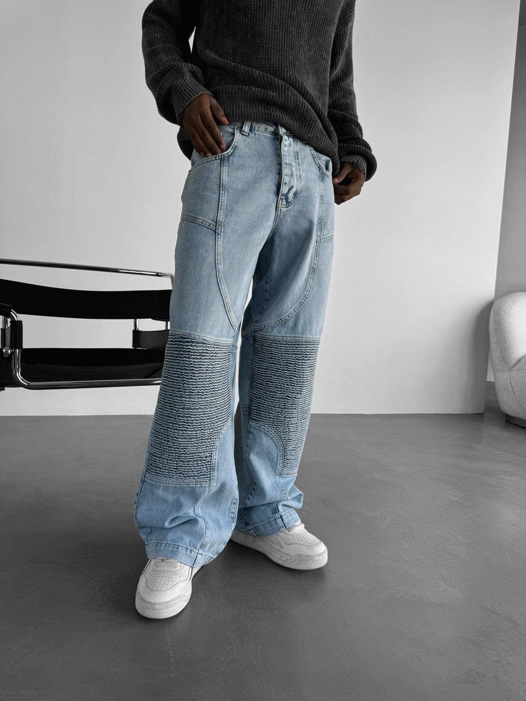 Baggy sömdetalj jeans - Blå