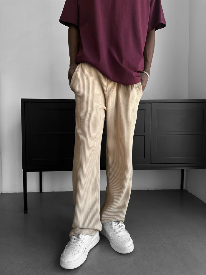 Lösa Ribbstickade Byxor - Beige