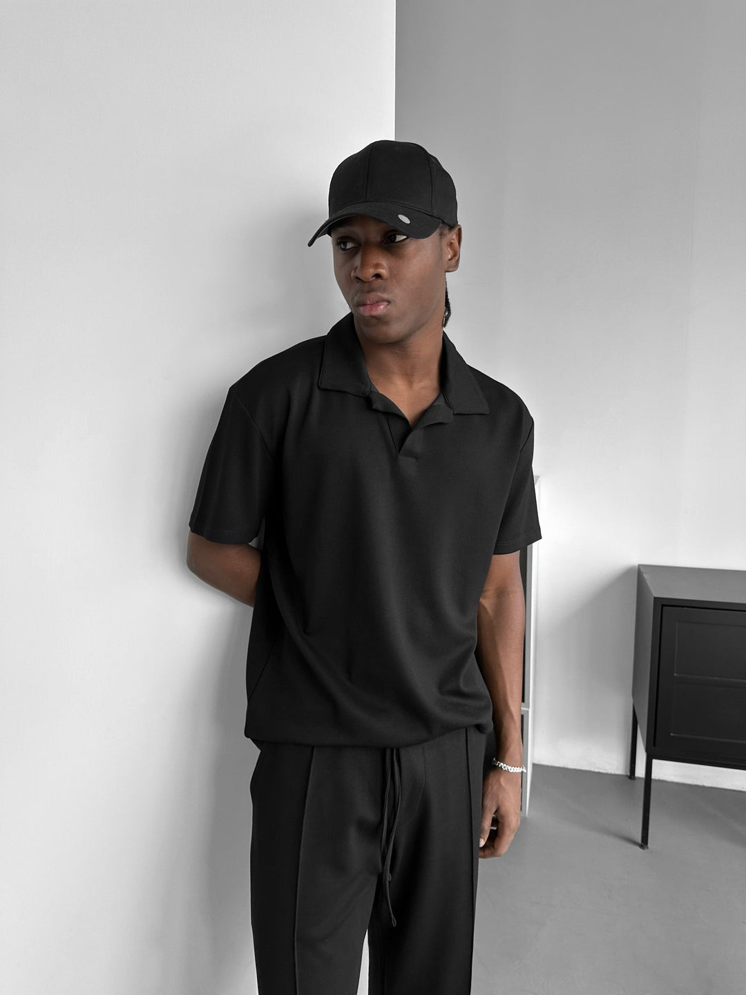 Lös Passform Polo T-shirt - Svart