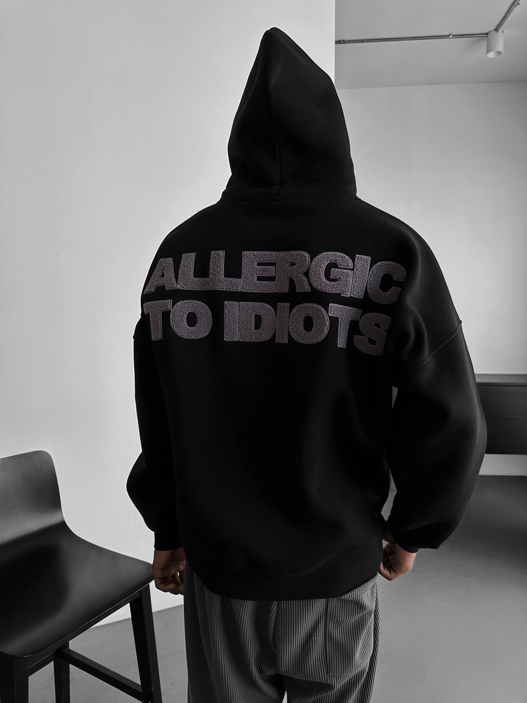 Oversize Detaljerad Allergisk Hoodie - Svart