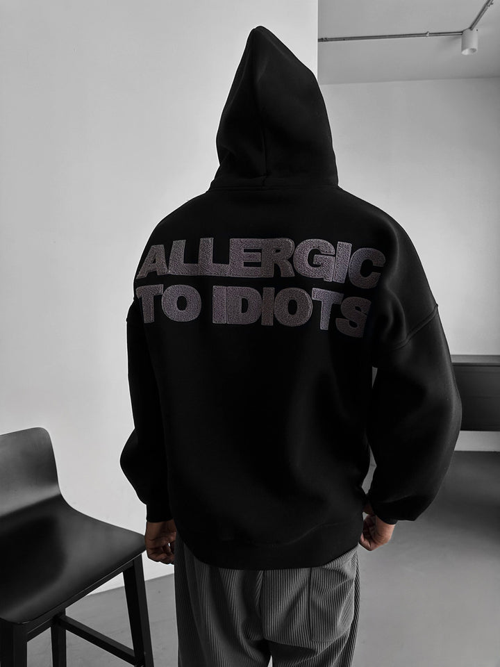 Oversize Detaljerad Allergisk Hoodie - Svart
