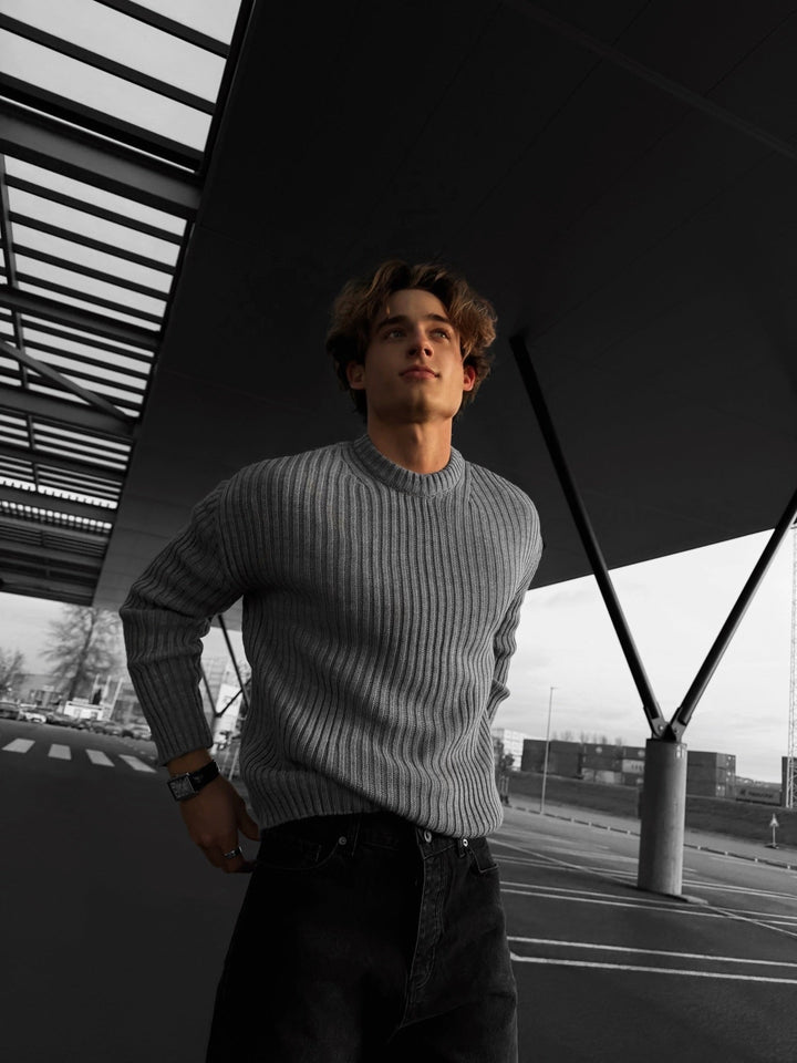Lös Passform Randig Struktur Pullover - Grå