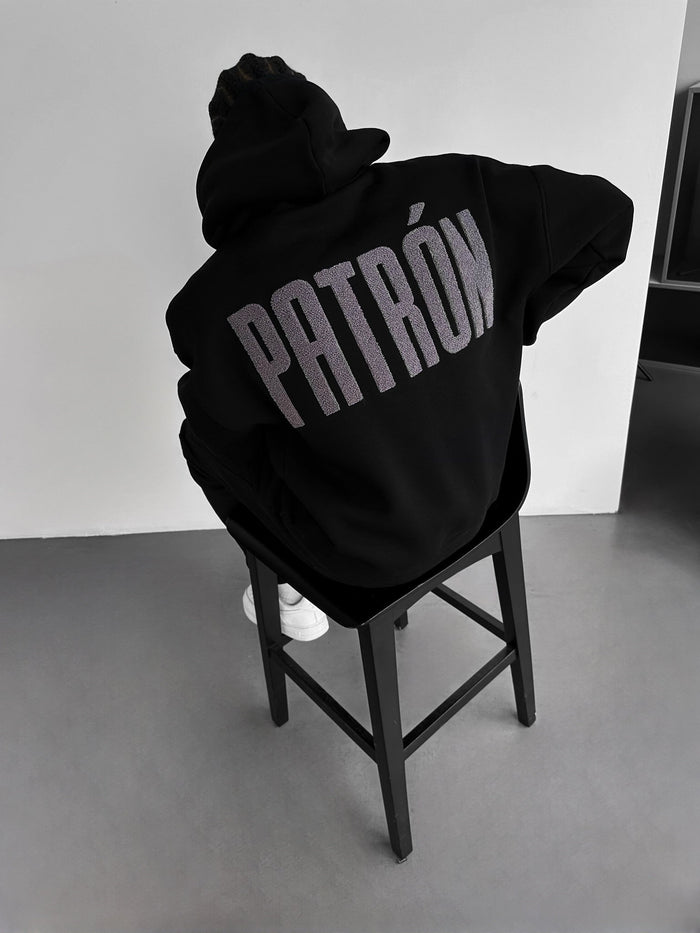 Oversize Detaljerad Patron Hoodie - Svart och Antracit