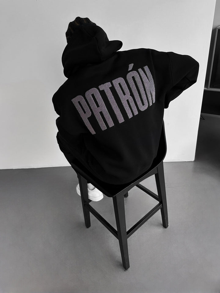 Oversize Detaljerad Patron Hoodie - Svart och Antracit
