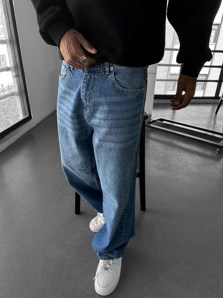 Baggy Stitched Jeans - Blå