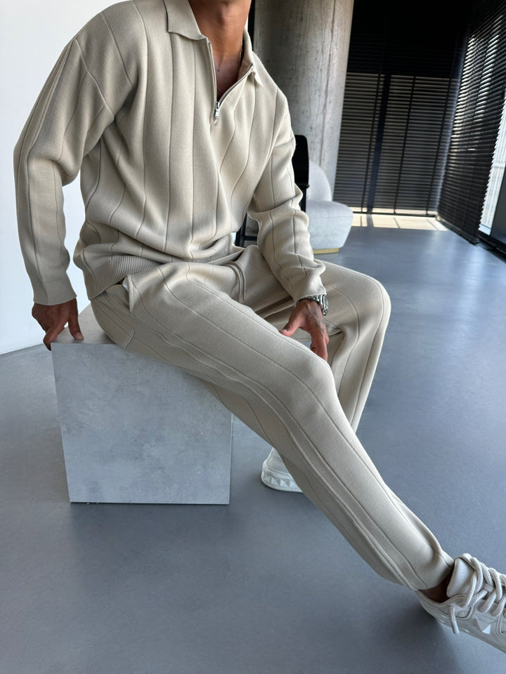 Oversize Lines Knit Zipper Polo Sweatshirt - Sten