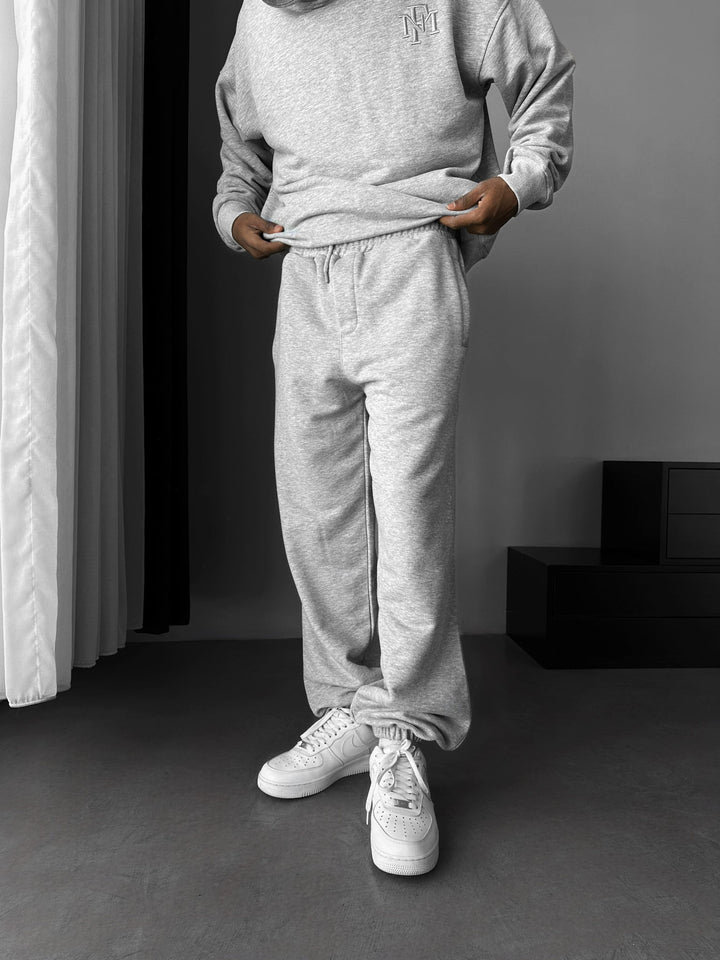 Lös Passform Basic Jogger - Grå Melange