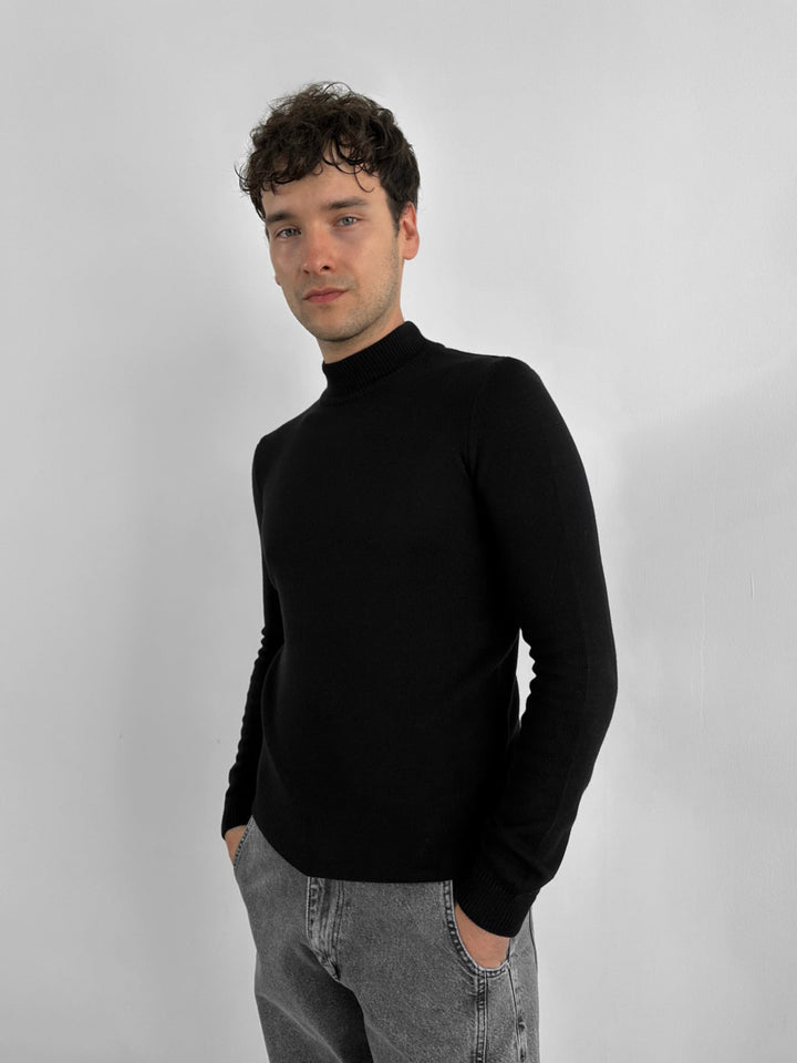 Lös Passform Halv Hals Pullover - Svart