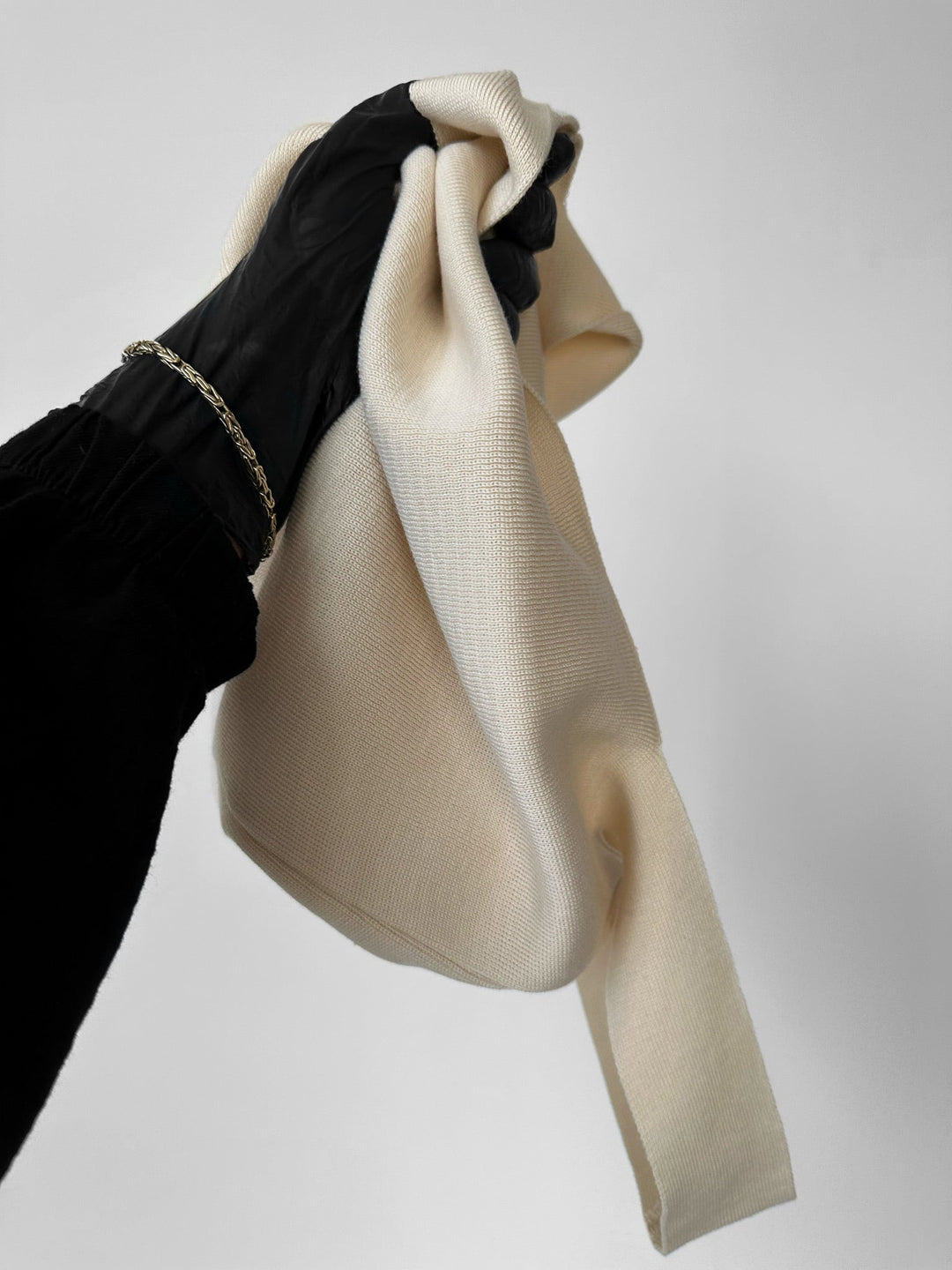 Rutig Hals Stickad Topp - Beige