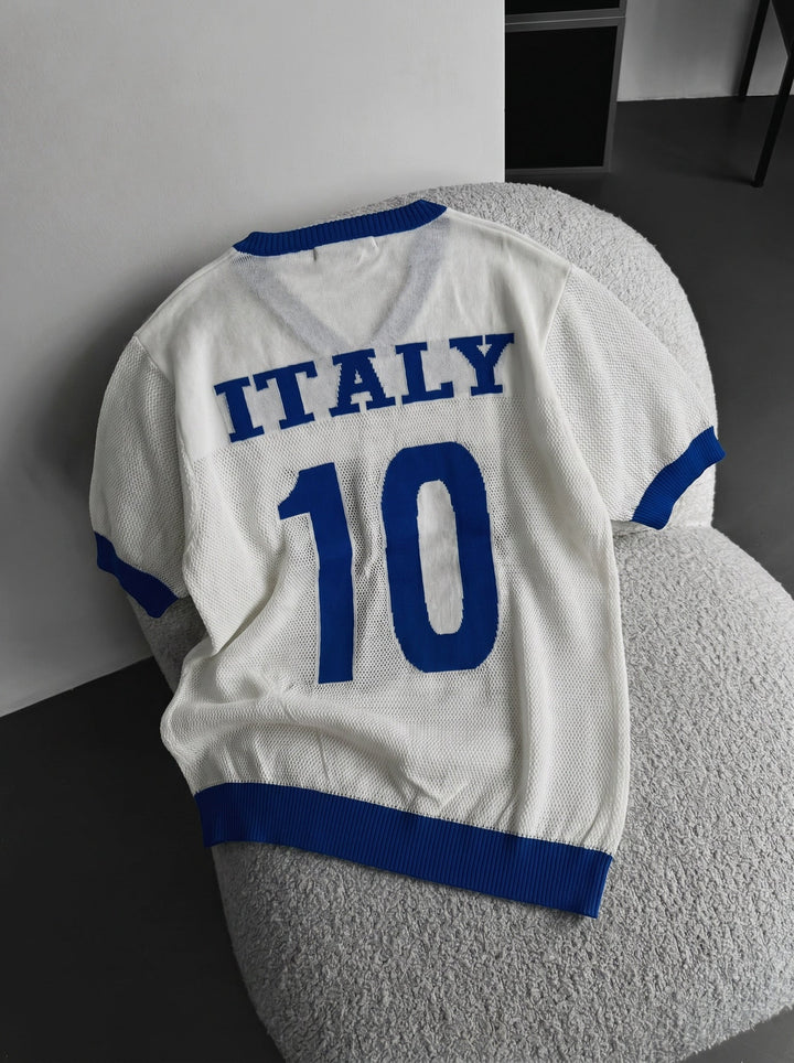 Oversize Italien Stickad T-shirt - Vit