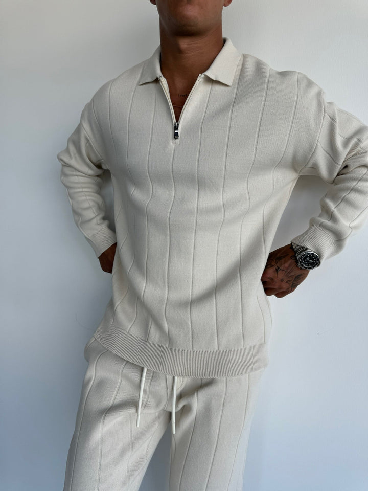 Oversize Lines Knit Zipper Polo Sweatshirt - Sten