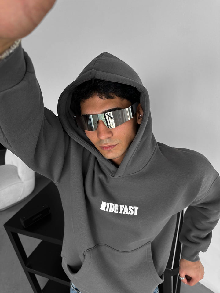 Oversize Ride Fast Hoodie - Antracit