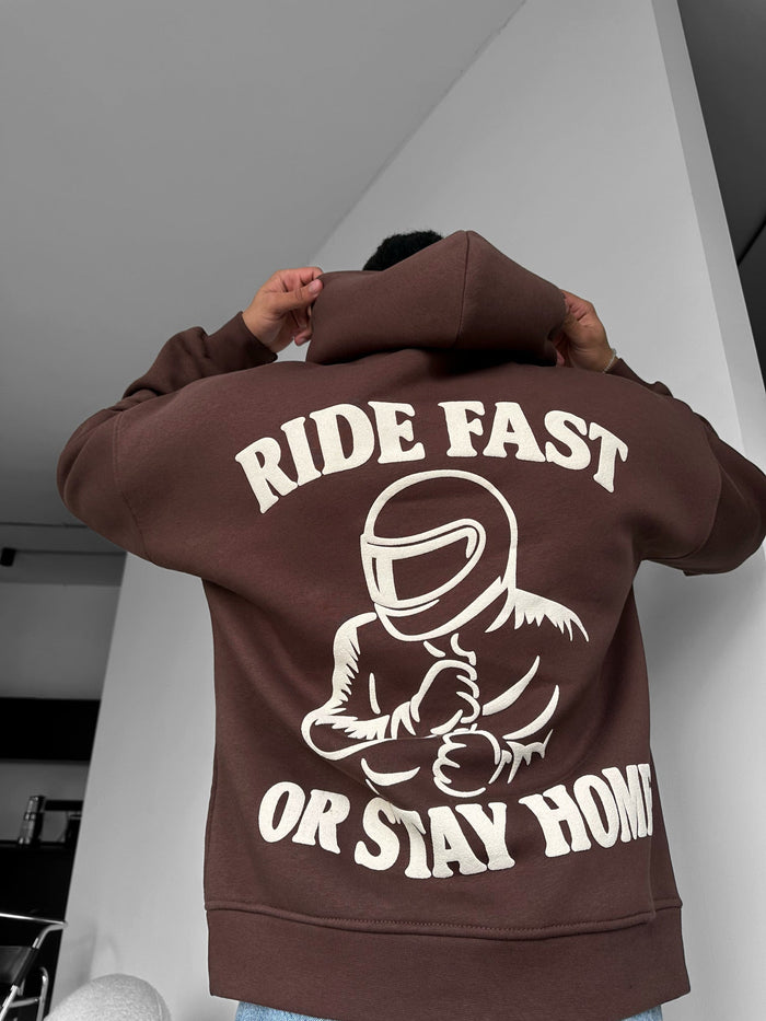 Oversize Ride Fast Hoodie - Brun