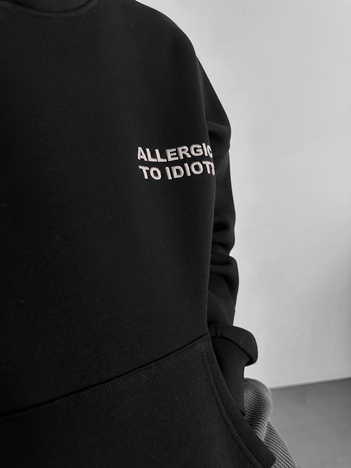 Oversize Detaljerad Allergisk Hoodie - Svart