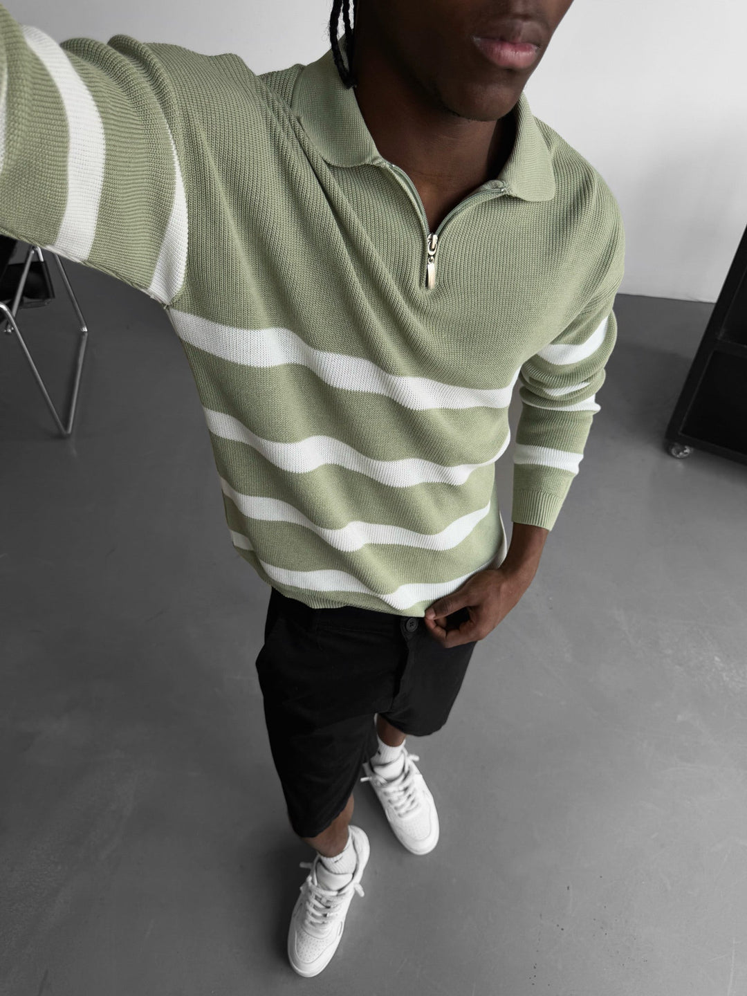 Överdimensionerad Stickad Crop Polo Tröja - Mint
