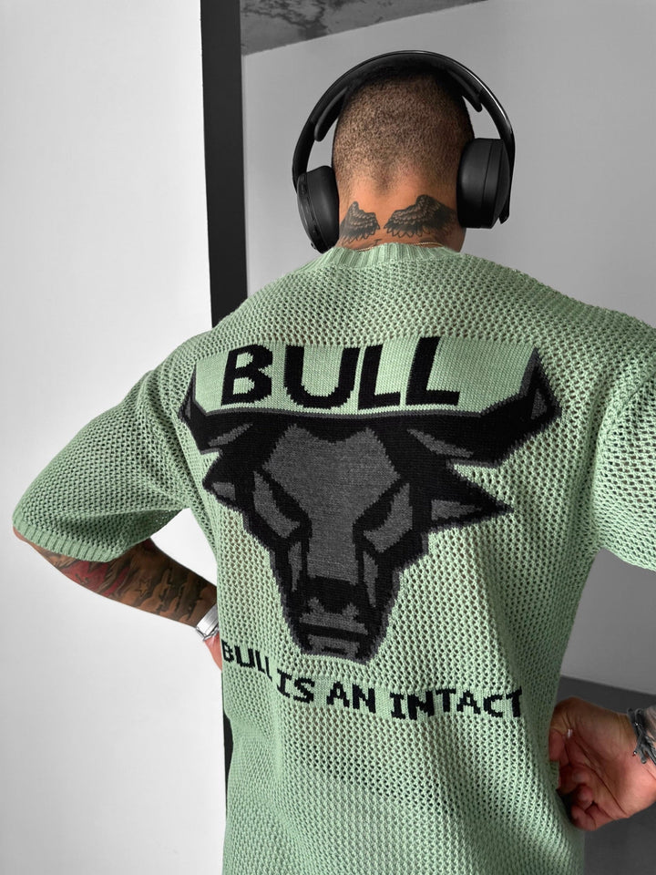 Oversize Bull Stickad T-Shirt - Grön