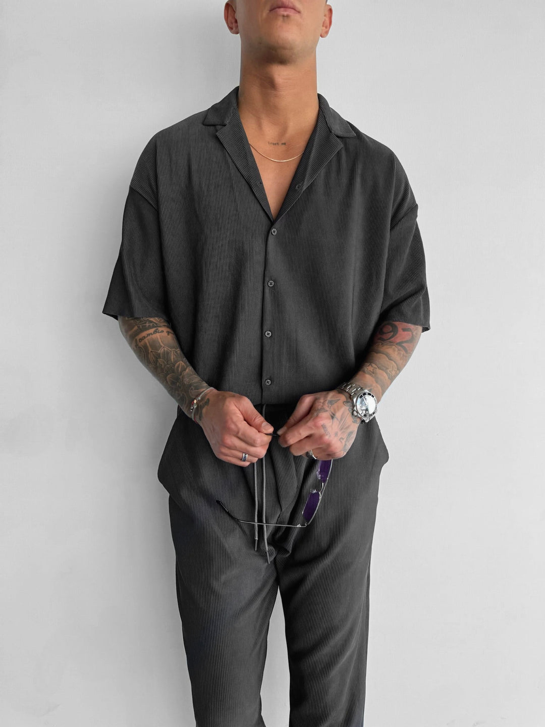 Oversize Ribbad Skjorta - Antracit