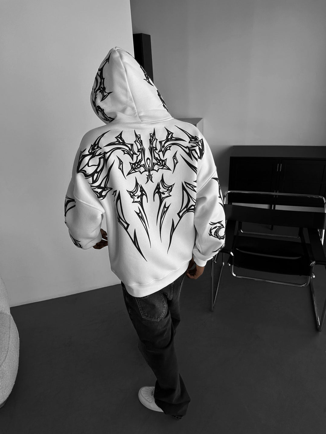 Oversize Mafia Tribal Hoodie - Vit