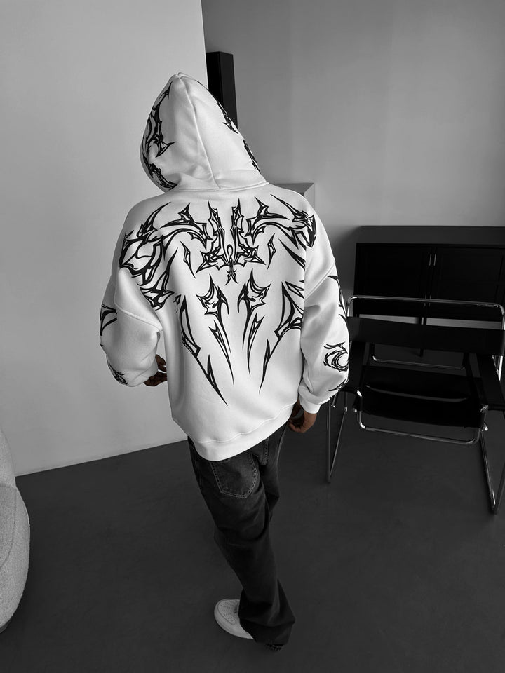 Oversize Mafia Tribal Hoodie - Vit
