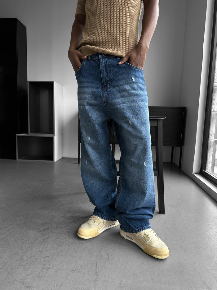 Relax Baggy Torn Jeans - Blå