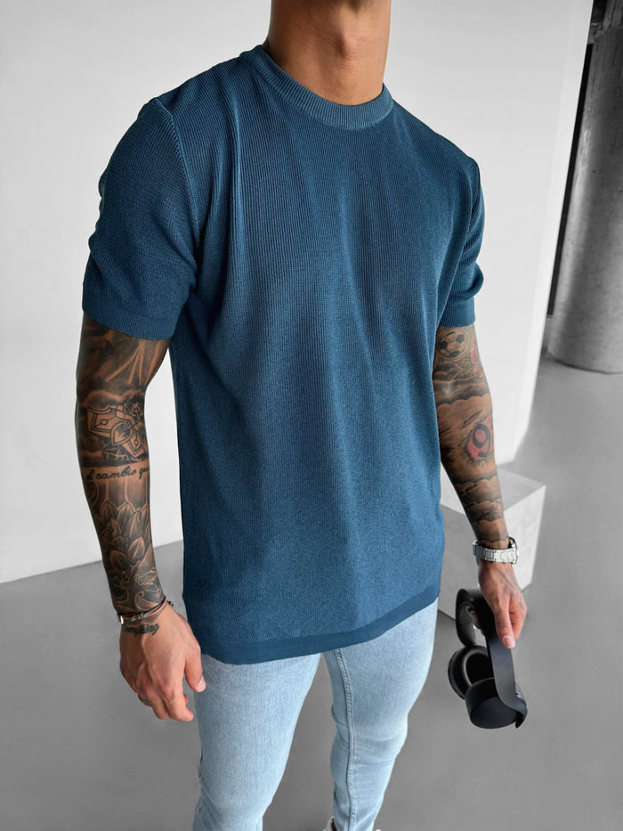 Oversize Stickad T-Shirt - Indigo