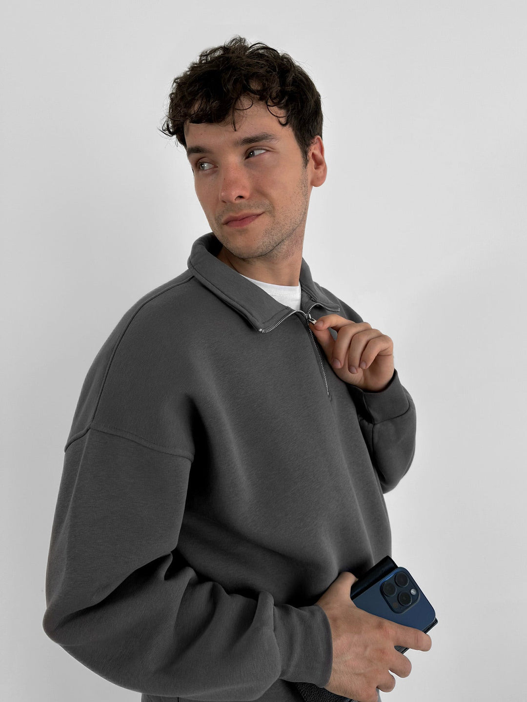 Oversize Halv-Zip Polo Sweatshirt - Antracit