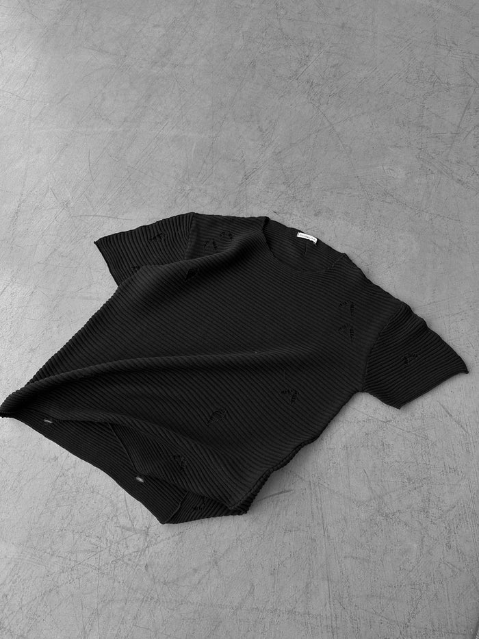 Lös Passform Tålig Stickad T-Shirt - Svart