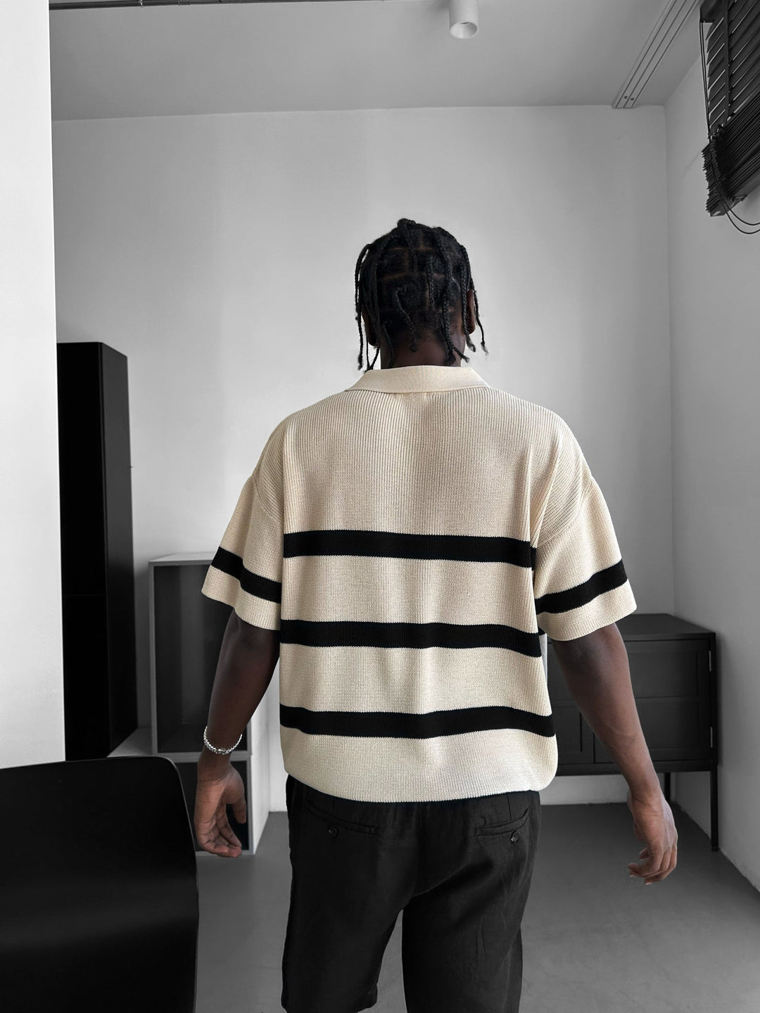 Regelbunden Stickad Zip-T-shirt - Grädde