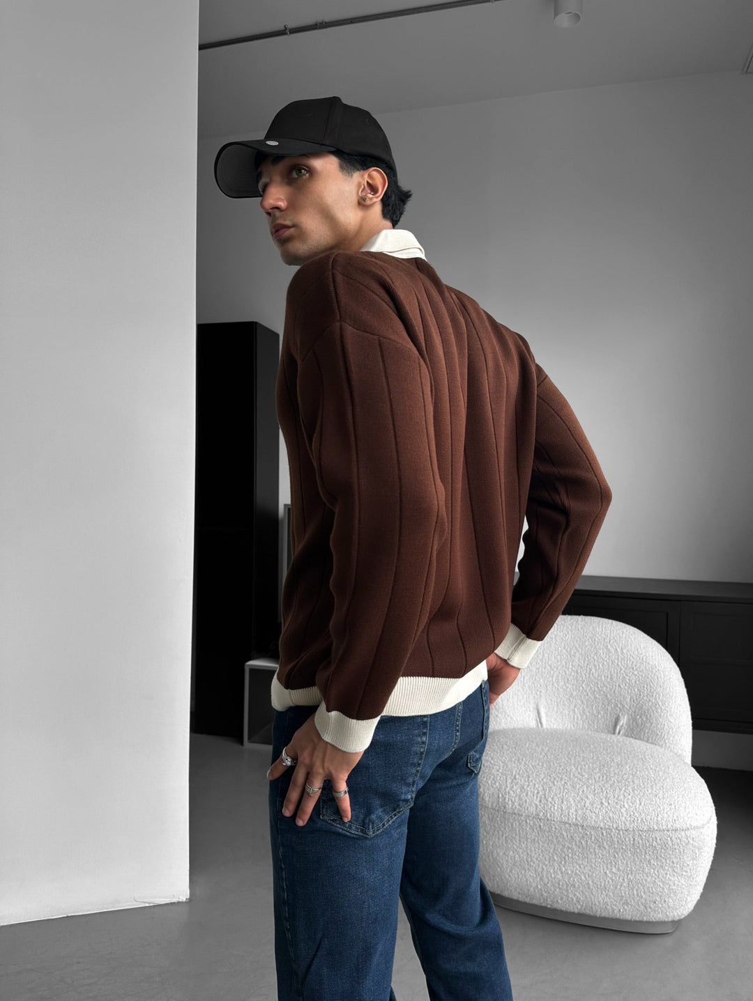 Överdimensionerad Broderad Polo Tröja - Brun